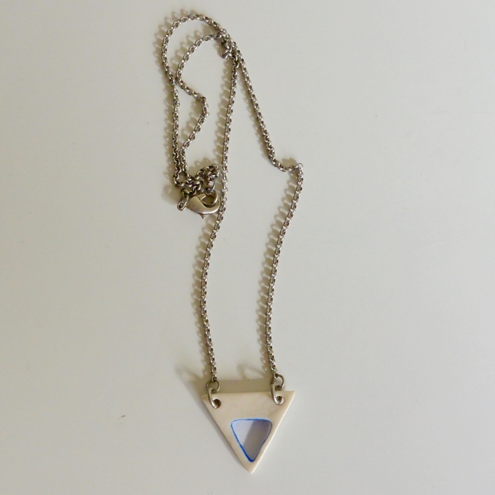 Handmade Porcelain Geometric Silver Blue Necklace